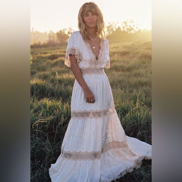 Spell Free People Ocean Gown Maxi White Cream Dress Size XS - Picture 14 of 17